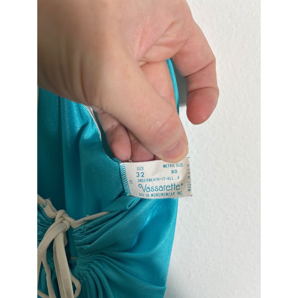 VINTAGE 1960s VASSARETTE Turquoise Satin Nightgown Maxi Slip Dress - Picture 9 of 11